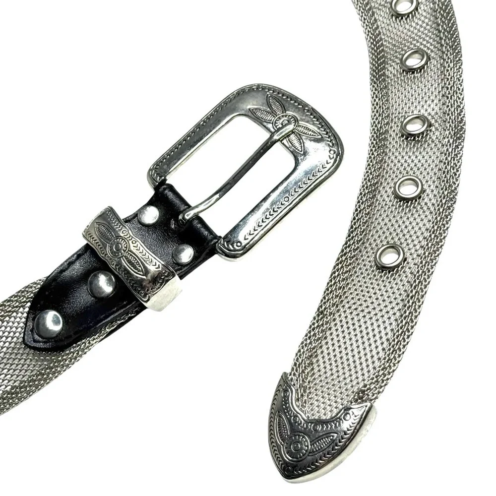 Vintage Metal Belt Beaded Adjustable Silver Rare Western Cowgirl Rodeo Turquoise